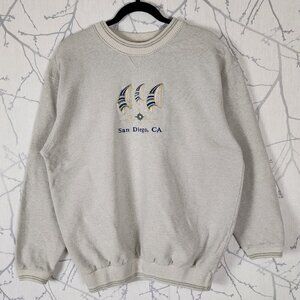 Diport USA Vtg Ivory San Diego CA Embroidered Crewneck Sweatshirt